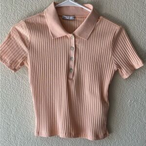 Zara ribbed buttoned polo top